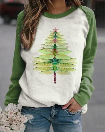Dragonfly Christmas Tree Print Sweatshirt