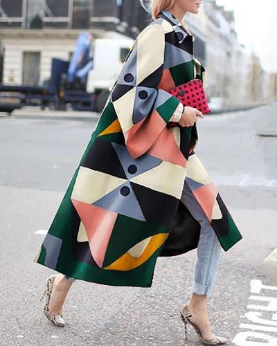 Women Stylish Color Block Contrast Long Coat