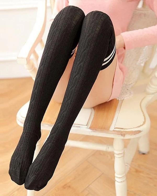 Twist Striped Cotton Over Knee Socks