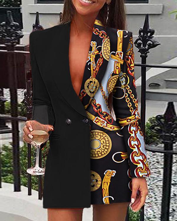 Multicolor Chain Print Long Sleeve Blazer Dress