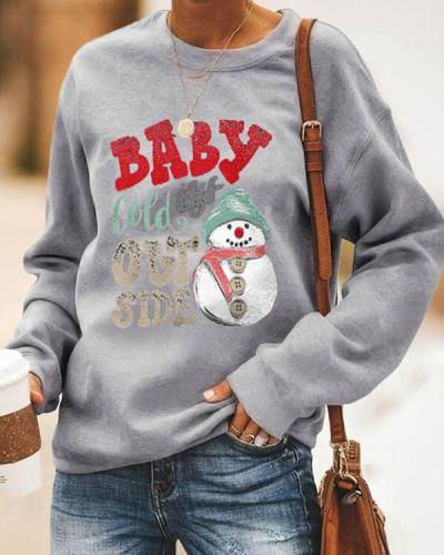 Baby Cold It's Out Side Letter Snowman Printed Cartoon Christmas T-shirt