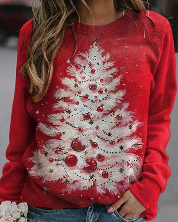 Women Fashion Christmas Tree Casual Sweatshirt Tops