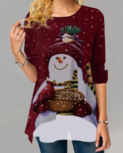 Christmas Snowman A-line Long Sleeve T-shirt