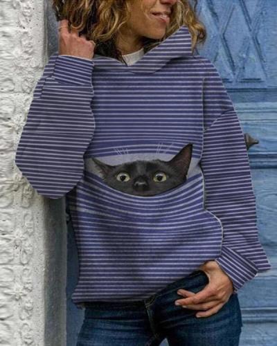 Women Cat Print Holiday Hoodies