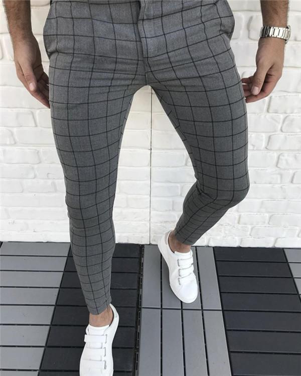 Men's Plaid Mid Waist Casual Pants