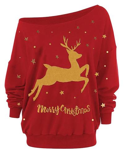 Women's Merry Christmas Elk Print Blouses&Tops