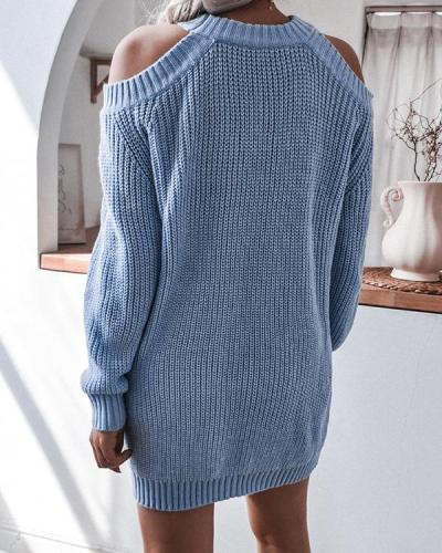 Women's Casual Loose Fit Cold Shoulder Chunky Knitted Dress