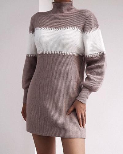 Women's Elegant Color Block Turtleneck Knitted Dress