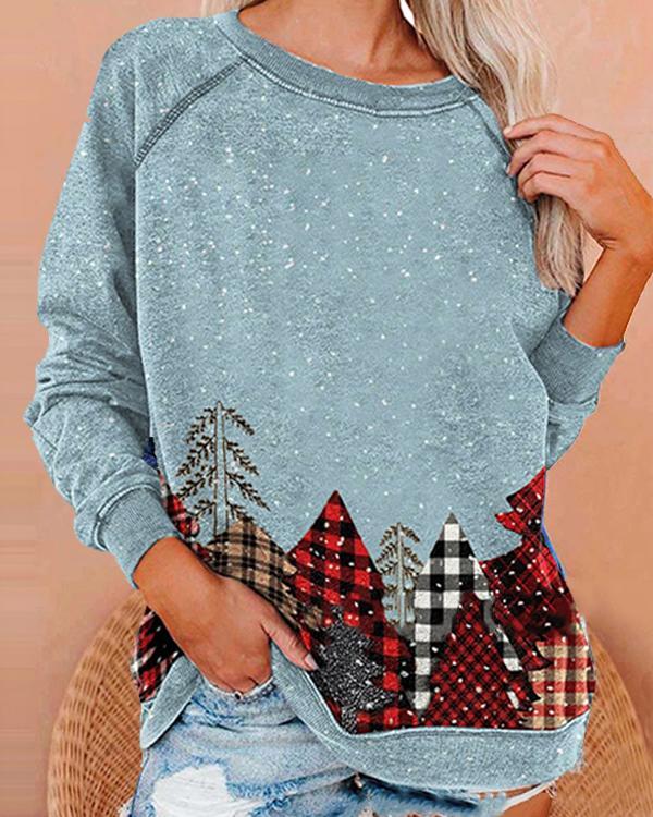 Plaid Christmas Tree Print Cute Sweatshirt