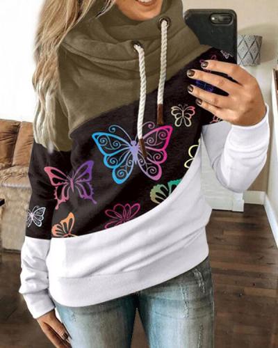 Hoodie Paneled Women Butterfly Long Sleeve Street Sweatshirt
