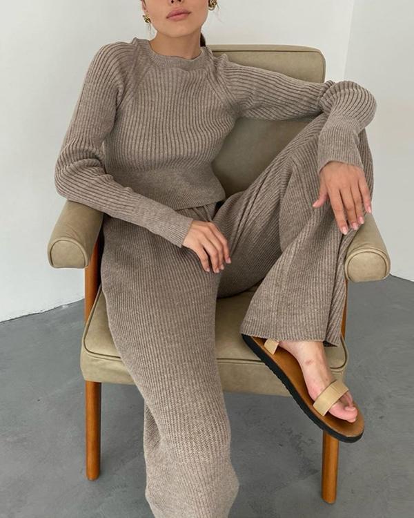Casual Cotton Slim Fit Loungewear Knit Sweater&Pants Set