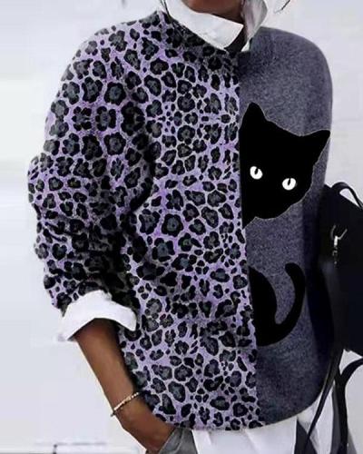 Women Cat Printed Long Sleeve Tops