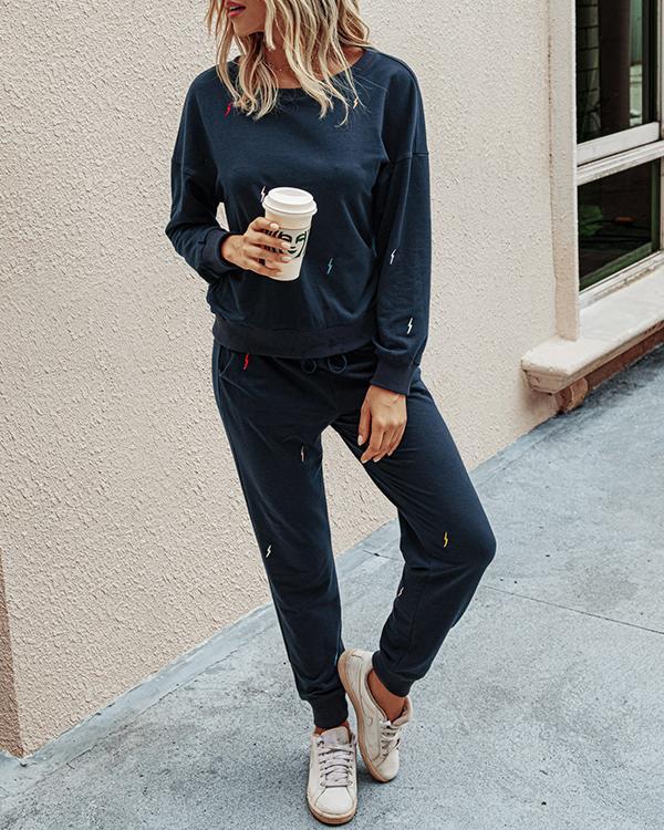 Fashion Casual Long Sleeve Round Neck Women Suit