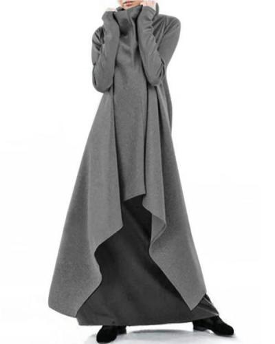 Loose and Irregular Solid Color Turtleneck Pullover Dress