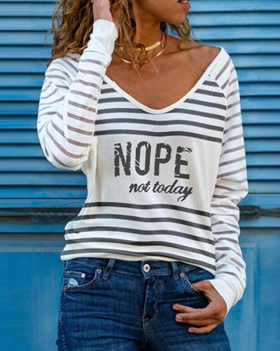 Casual Letter Print V Neck Shirts&Tops