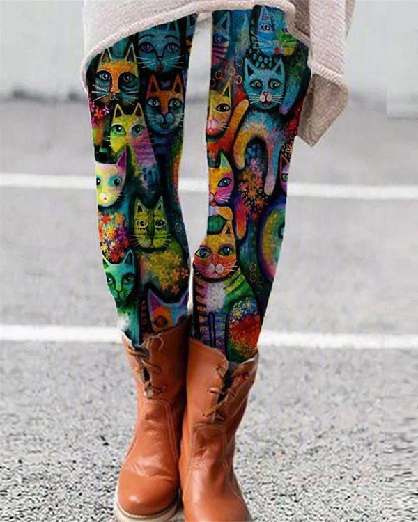 Colorful Animal Printed Leggings Casual Milk Fabric Pants