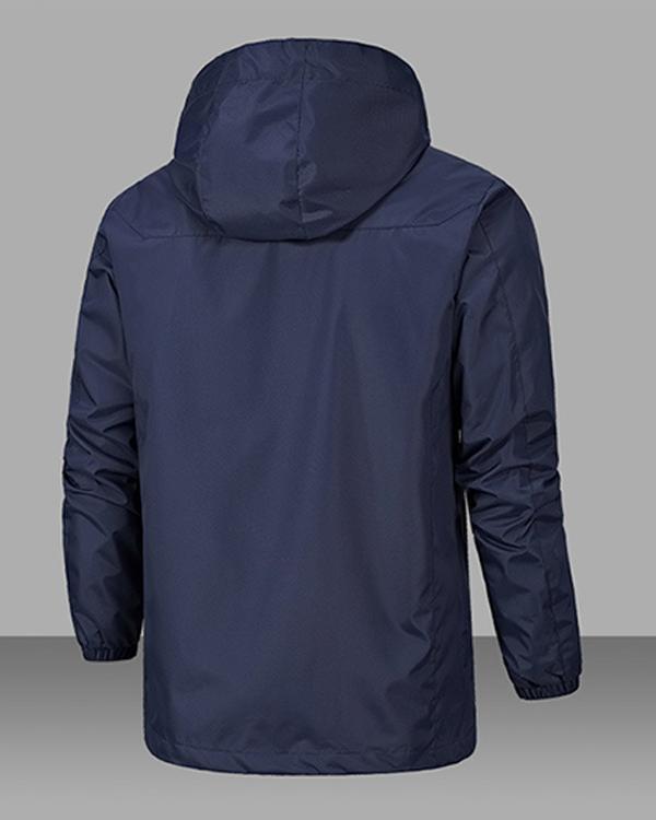 Windproof Warm Solid Color Lightweight Hooded Zipper Fashion Male Coat