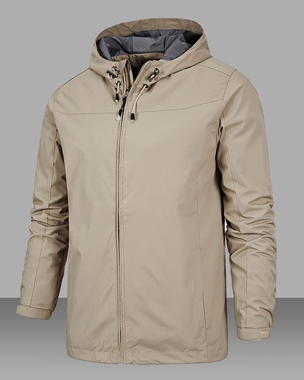 Windproof Warm Solid Color Lightweight Hooded Zipper Fashion Male Coat