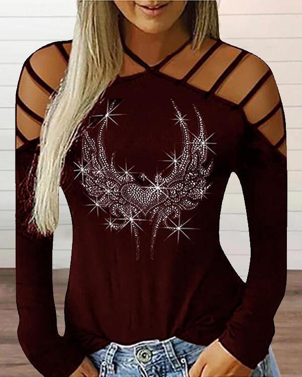 Sequins Cold Shoulder Long Sleeves Casual Sexy Blouses