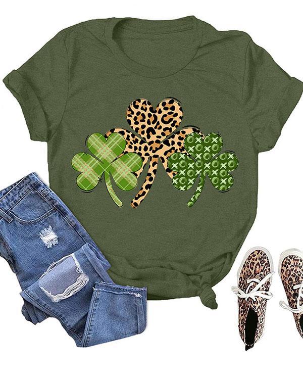 Leopard Leaves Printed Short Sleeves T-Shirt