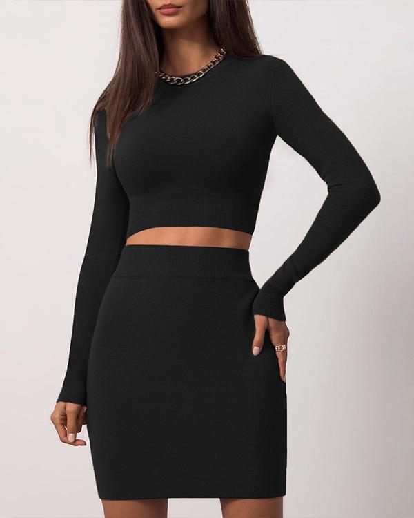 Fashion Skirt And Long Sleeve Two-Piece Suit