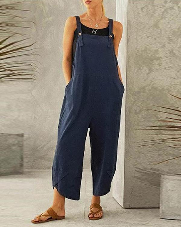Pure Color Casual Cropped Overalls Casual One-pieces Jumpsuits