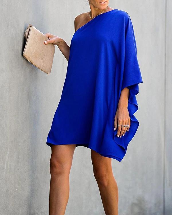 Solid Color Long Sleeve Chiffon Mini Dress