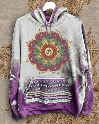 Retro Printed Tie Dye Long sleeve Pocket Hoodies