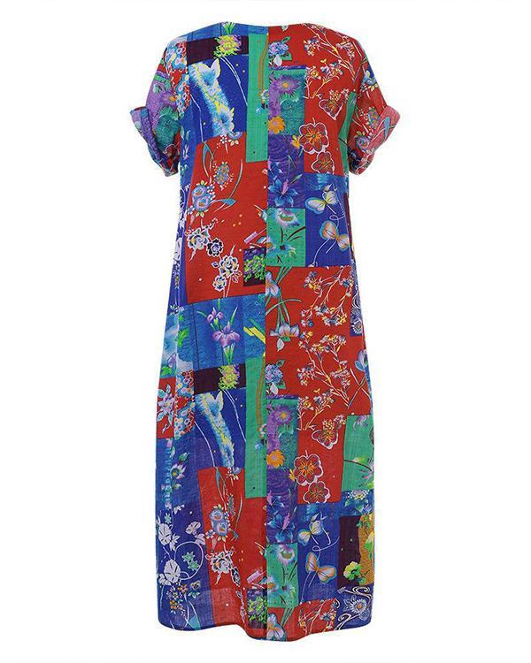 Floral Print Short Sleeve Summer Plus Size Dress
