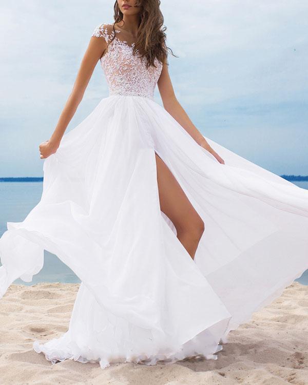 Elegant Flowy Lace Holiday Wedding Dress
