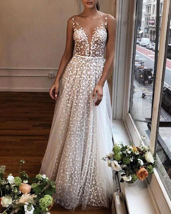 US$ 42.98 - Elegant Flowy Lace Holiday Backless Wedding Dress - www ...