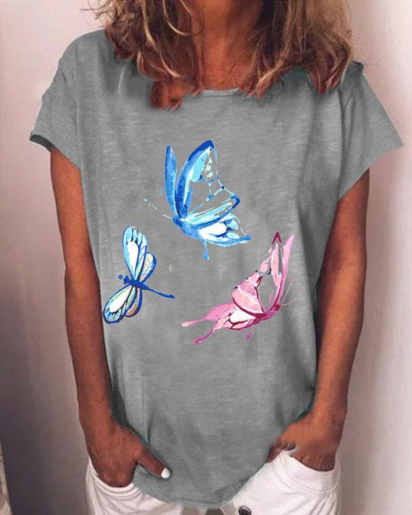 Hot Sale Butterfly Print Casual Short Sleeves T-Shirts