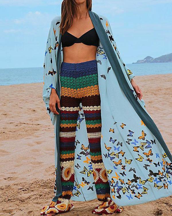 Butterfly Long Sleeve Swimsuits Cardigan