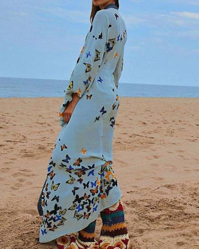 Butterfly Long Sleeve Swimsuits Cardigan