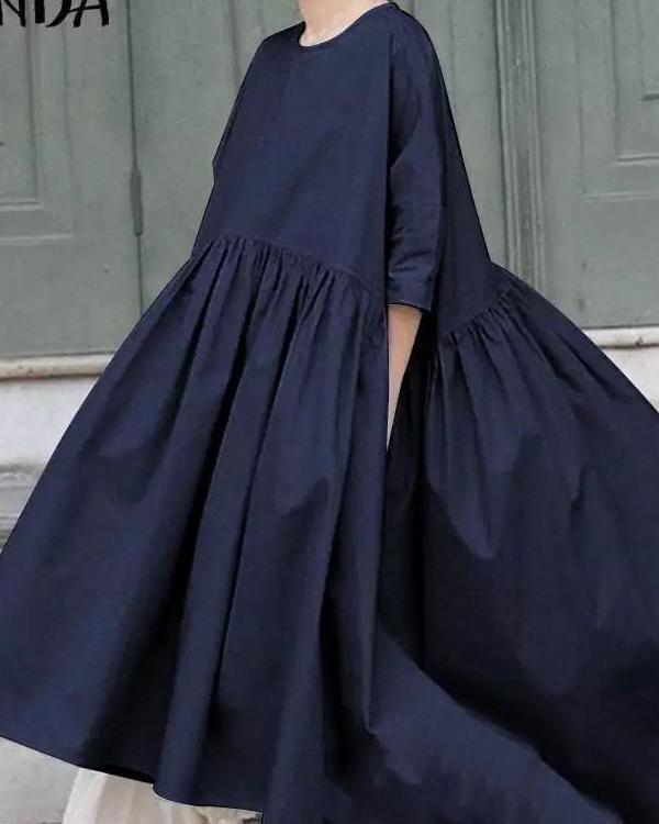 Womens 3/4 Sleeve Casual Kaftan Dresses Plus Size Solid Basic Shirt Dress