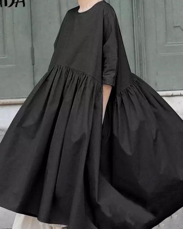 Womens 3/4 Sleeve Casual Kaftan Dresses Plus Size Solid Basic Shirt Dress