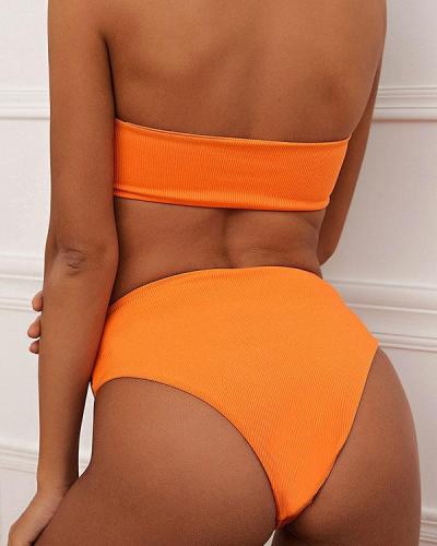 Solid Stretchy Bandeau Bikini Sets