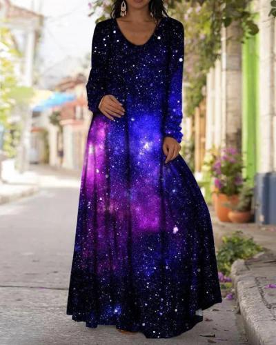 Women's Print Long Sleeve Maxi Dresses