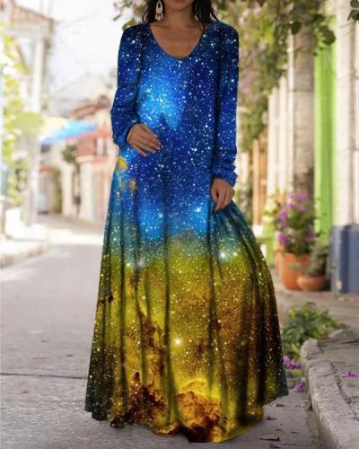 Women's Print Long Sleeve Maxi Dresses