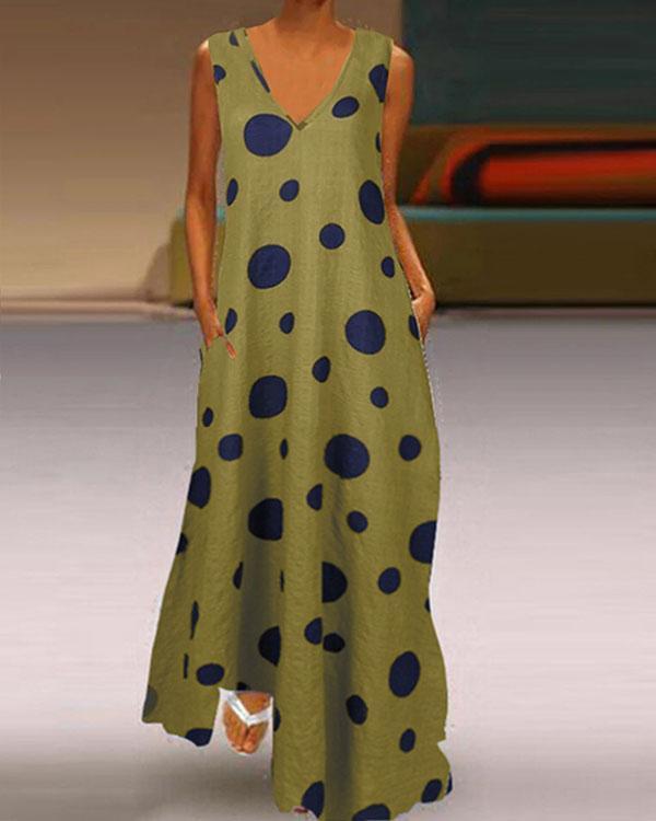 Women's Casual Dot Print Sleeveless Summer Maxi Dress