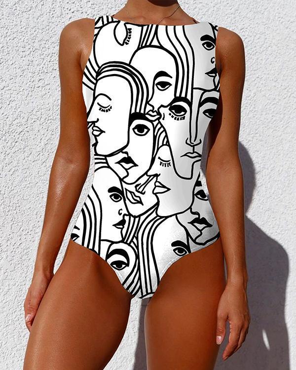 One Piece Swimsuit Women Plus Size Swimwear Print Sexy Backless Swimwear