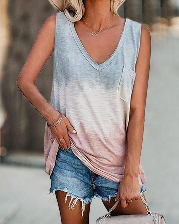 Women Plus Size Tie Dye Pocket Basic Vest