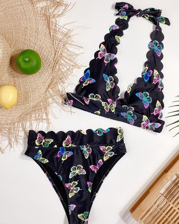 Butterfly Print Lace up Sexy Swimsuit