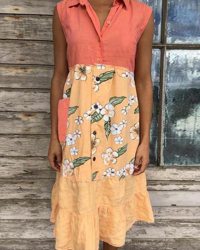 Women's Stitching Print Sleeveless Dress