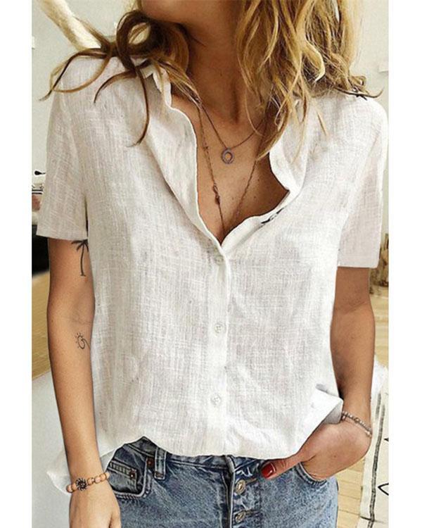 Vintage Stand Collar Short Sleeve Button Blouse