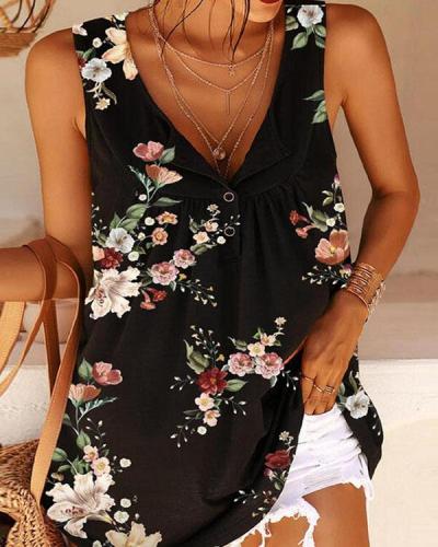 Plus Size Multiflora Tie Dye V Neck Tank&Vest