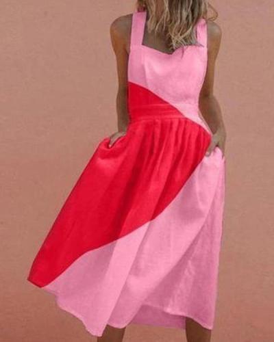 Sexy Striking Color Contrast Pleated Dress