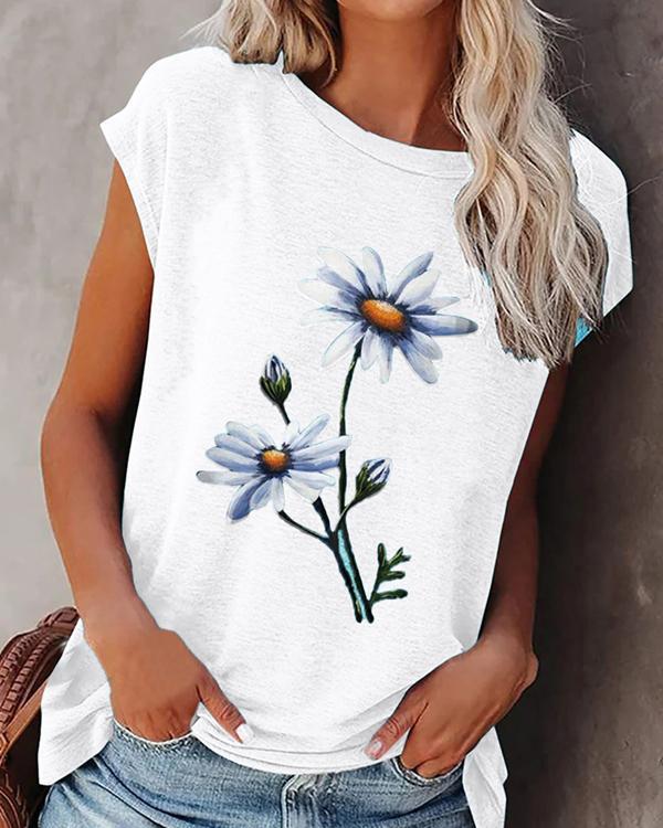 Casual Summer Women's Crew Neck Floral-print T-Shirt