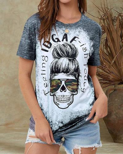 Casual Skull Print Crew Neck Fashion T-Shirt