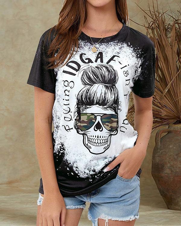 Casual Skull Print Crew Neck Fashion T-Shirt